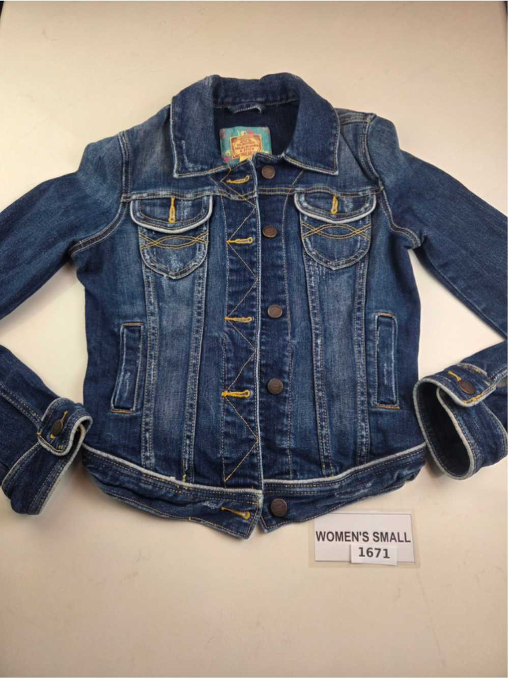 Women's Abercrombie & Fitch Denim Jean Jacket Small Blue Yellow #1671